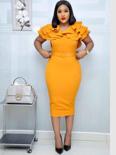 Büro-Rüschen-Schößchen-Bodycon-Kleider mit Gürtel